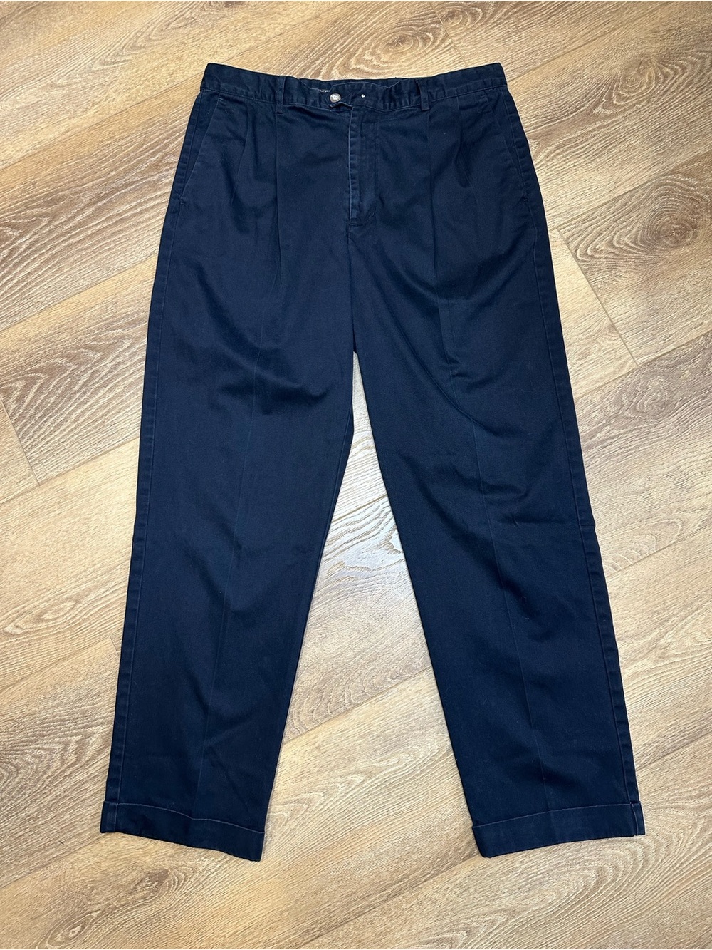 Vintage Pierre Cardin Cotton Pleat Front trousers in navy 36x32